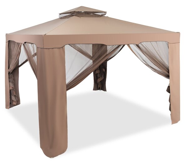 Costway Gazebo a doppio tetto con zanzariera 3x3M da esterno e campeggio Marrone