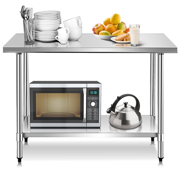 Costway Tavolo da lavoro in acciaio multifunzione per supermercato, ristorante e negozio 122x61x90cm Argento