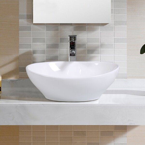 Costway Lavabo ovale in ceramica con set di tubo di scarico Lavandino di forma ovale 41x34x14cm Bianco
