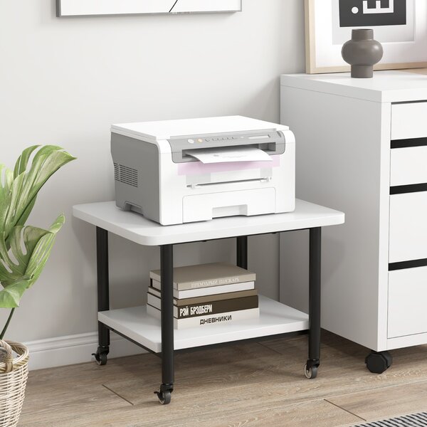 Costway Tavolino in legno multifunzione con ruote girevoli, Mobiletto carrello con 2 ripiani 49x40x37cm Bianco e nero