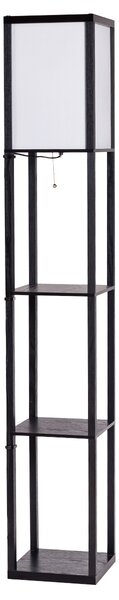 Costway Scaffale legno con lampada per salone camera da letto studio, Lampada da terra con paralume e 3 mensole Nero