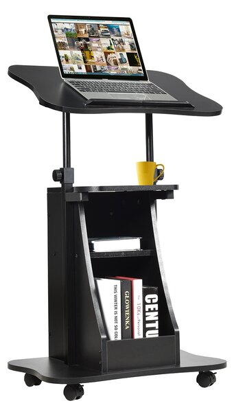 Costway Carrello porta computer regolabile in altezza, Tavolo porta pc con superficie girevole da casa e ufficio con ruote, Nero