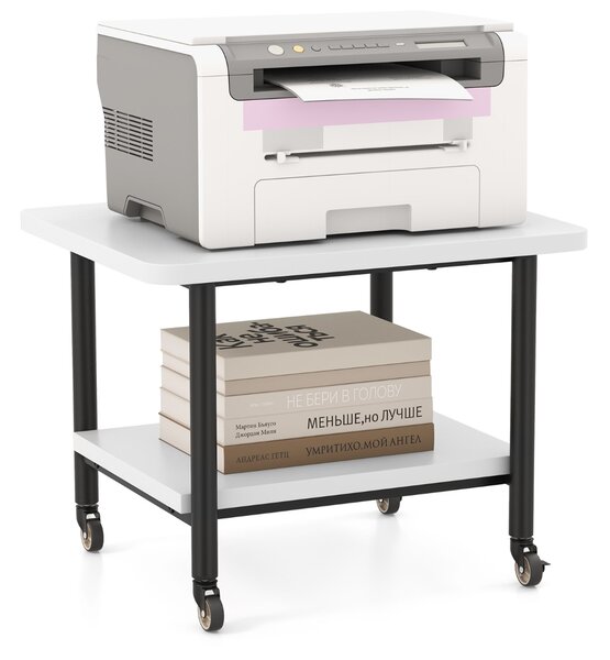 Costway Tavolino in legno multifunzione con ruote girevoli, Mobiletto carrello con 2 ripiani 49x40x37cm Bianco e nero