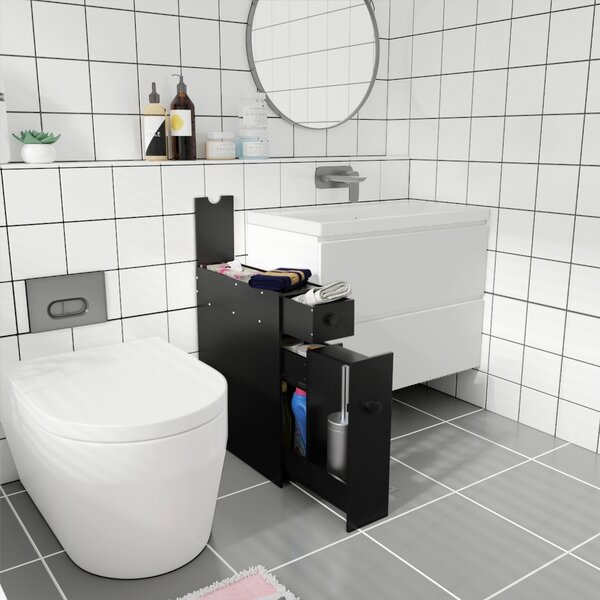 Costway Armadio sottile di stoccaggio per gabinetto, Armadietto laterale da bagno multiuso in legno 48x16x58cm Nero