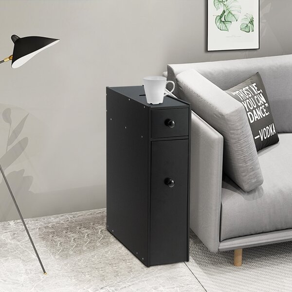 Costway Armadio sottile di stoccaggio per gabinetto, Armadietto laterale da bagno multiuso in legno 48x16x58cm Nero