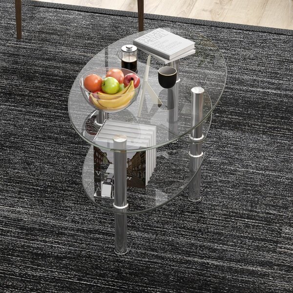 Costway Tavolino da caffè in vetro a 3 ripiani da salotto Tavolo da tè con design ovale per casa e ufficio 89x51x45cm Trasparente