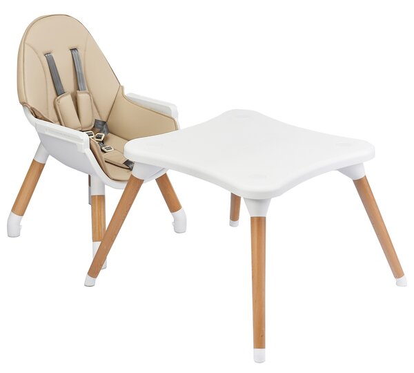 Costway Seggiolone 4 in 1 con cintura di sicurezza a 5 punti, Vassoio smontabile e regolabile in 4 posizioni e cuscino in PU Beige