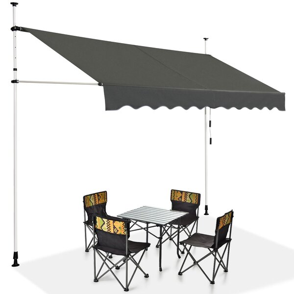 Costway Tenda da sole telescopica e retrattile, Tenda parasole resistente ai raggi UV impermeabile 300 x 120 cm Grigio