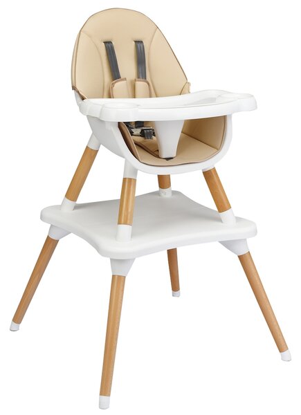 Costway Seggiolone 4 in 1 con cintura di sicurezza a 5 punti, Vassoio smontabile e regolabile in 4 posizioni e cuscino in PU Beige