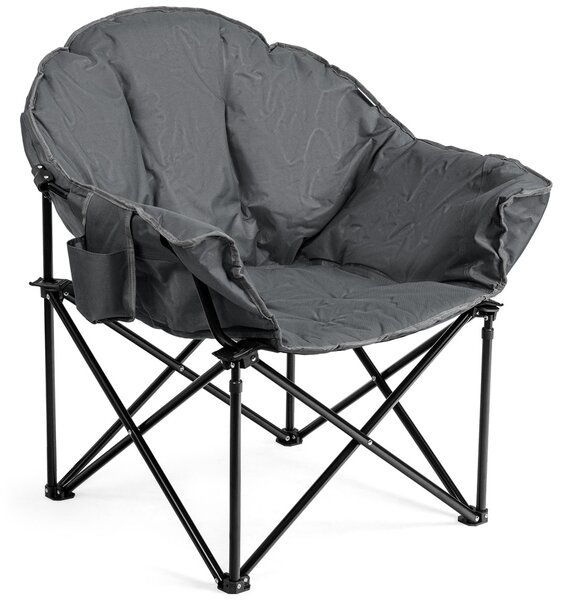 Costway Sedia pieghevole da campeggio, Sedia rotonda con cuscino porta bicchiere e borsa di trasporto, Grigio