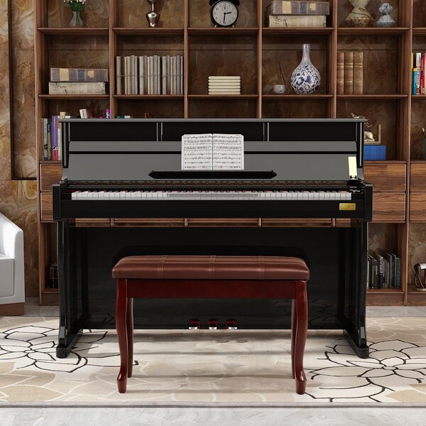 Costway Sgabello di legno per pianoforte, Panca per pianoforte con cuscino imbottito Marrone