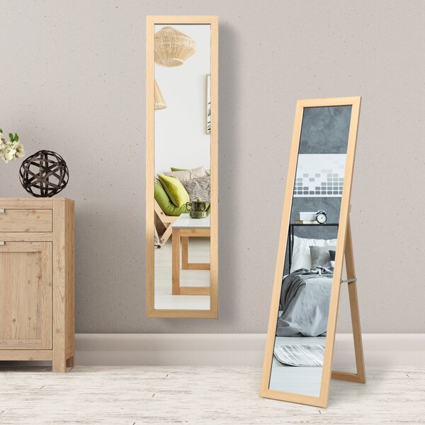 Costway Specchio a figura intera 155 x 37 cm con struttura di legno, Specchio moderno per camera da letto salone ingresso Naturale