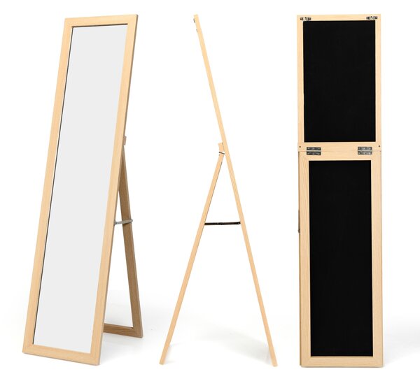 Costway Specchio a figura intera 155 x 37 cm con struttura di legno, Specchio moderno per camera da letto salone ingresso Naturale