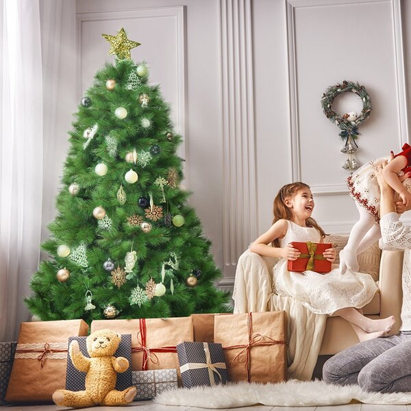 Costway Albero di Natale non illuminato 180 cm, Abete artificiale con base di metallo perfetto come decorazione