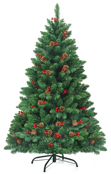Costway Albero di Natale 135 cm 516 rami, Abete artificiale con base resistente di metallo pigne decorative