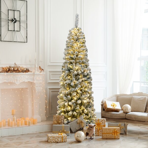 Costway Albero di Natale 180 cm con 250 luci LED calde, Abete artificiale innevato illuminato