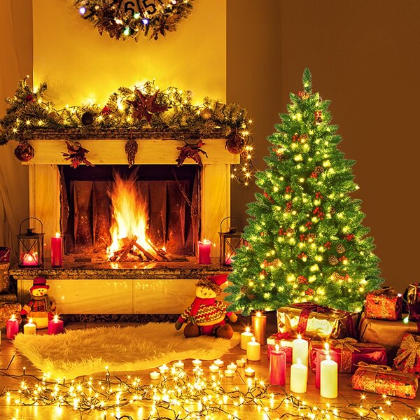 Costway Albero di Natale 135 cm 516 rami, Abete artificiale con base resistente di metallo pigne decorative