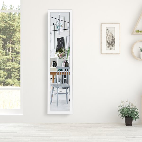 Costway Specchio a figura intera 155 x 37 cm con struttura di legno, Specchio moderno per camera da letto salone ingresso Bianco