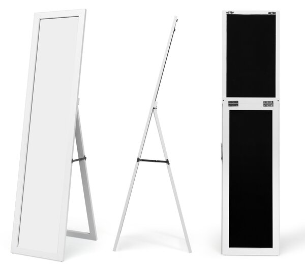 Costway Specchio a figura intera 155 x 37 cm con struttura di legno, Specchio moderno per camera da letto salone ingresso Bianco