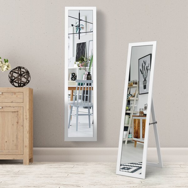 Costway Specchio a figura intera 155 x 37 cm con struttura di legno, Specchio moderno per camera da letto salone ingresso Bianco