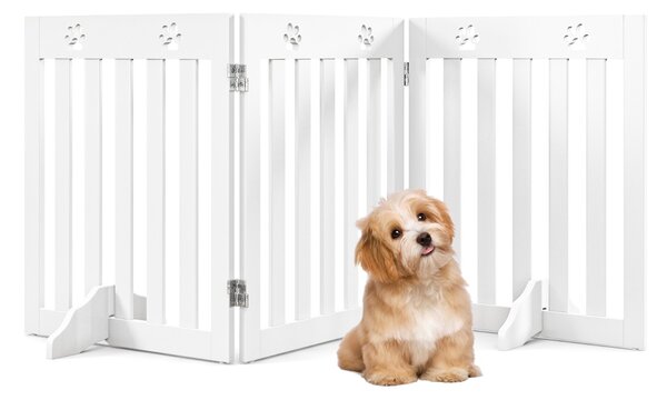 Costway Cancello di legno per animali domestici, Cancello pieghevole con cerniere flessibili a 360° e 3 pannelli, Bianco