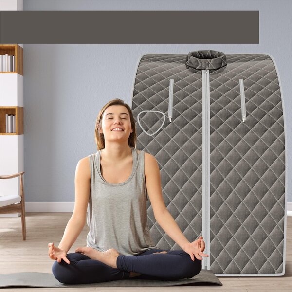 Costway Sauna a vapore portatile timer e temperatura regolabili, Sauna pieghevole 3L con telecomando Grigio