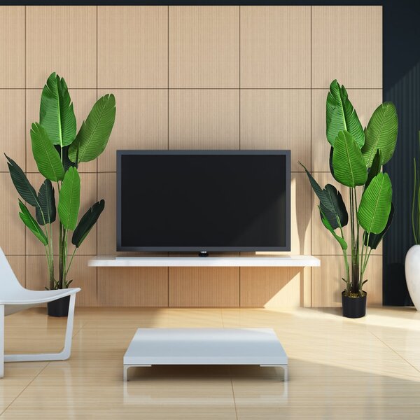 Costway Palma tropicale artificiale con vaso nero, Finto bonsai da interno con 10 foglie realistiche, 160 cm