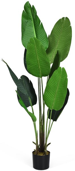 Costway Palma tropicale artificiale con vaso nero, Finto bonsai da interno con 10 foglie realistiche, 160 cm