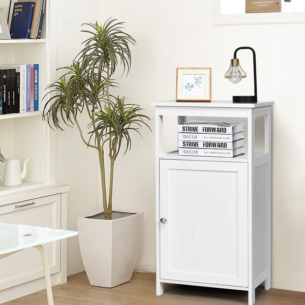 Costway Armadio per bagno di legno con anta singola e mensola regolabile, Mobile multifunzionale 40x30x70cm Bianco