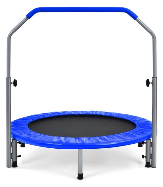 Costway Trampolino fitness per adulti e bambini con maniglia regolabile, Mini trampolino pieghevole 101x101x122cm Blu