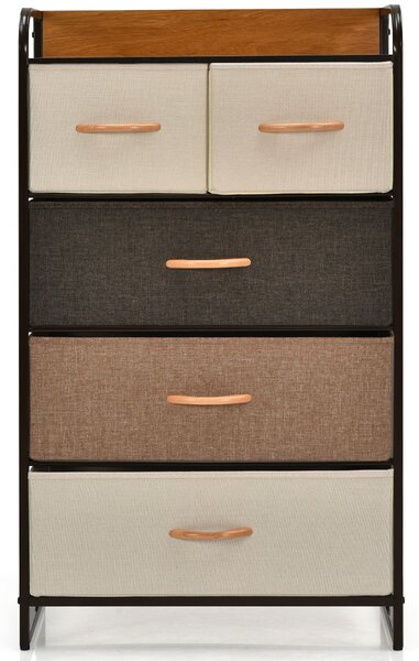 Costway Cassettiera con 5 cassetti pieghevoli in tessuto, Organizer a 4 livelli con superficie in legno per ingresso