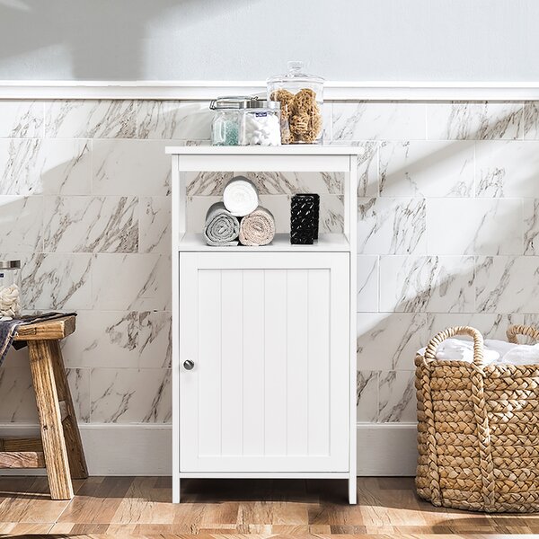 Costway Armadio per bagno di legno con anta singola e mensola regolabile, Mobile multifunzionale 40x30x70cm Bianco