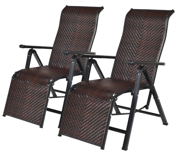 Costway 2 sedie pieghevoli e reclinabili in rattan con schienale regolabile, Sedia a sdraio da esterno con braccioli