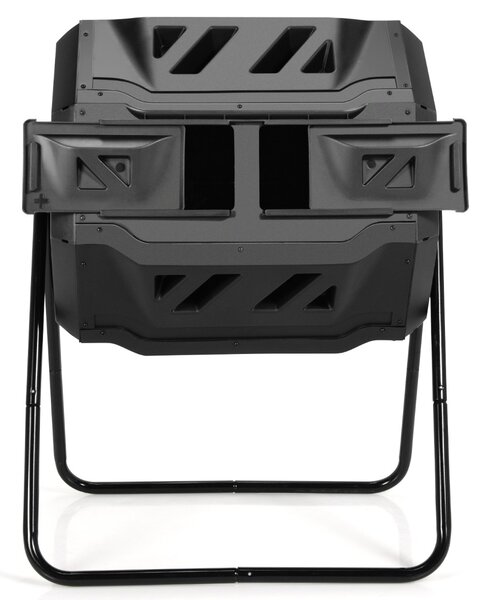 Costway Bidone di compostaggio girevole con doppia camera, Dispositivo di compostaggio con 2 porte scorrevoli Nero