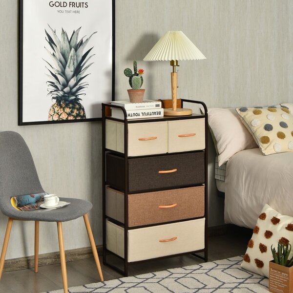Costway Cassettiera con 5 cassetti pieghevoli in tessuto, Organizer a 4 livelli con superficie in legno per ingresso