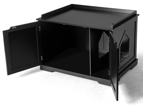 Costway Casetta privata per gatti con struttura in legno resistente, Casa multifunzionale con foro per gatti Nero