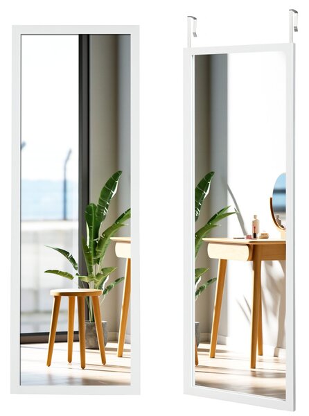 Costway Specchio a figura intera sulla porta o sul muro, Specchio per camera da letto salone spogliatoio 120x37cm Bianco