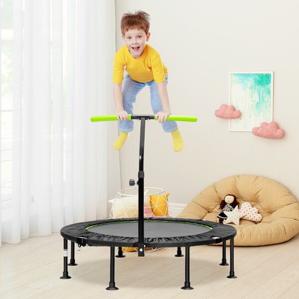 Costway Trampolino silenzioso fitness per bambini e adulti con maniglia regolabile, Trampolino pieghevole 117cm Verde