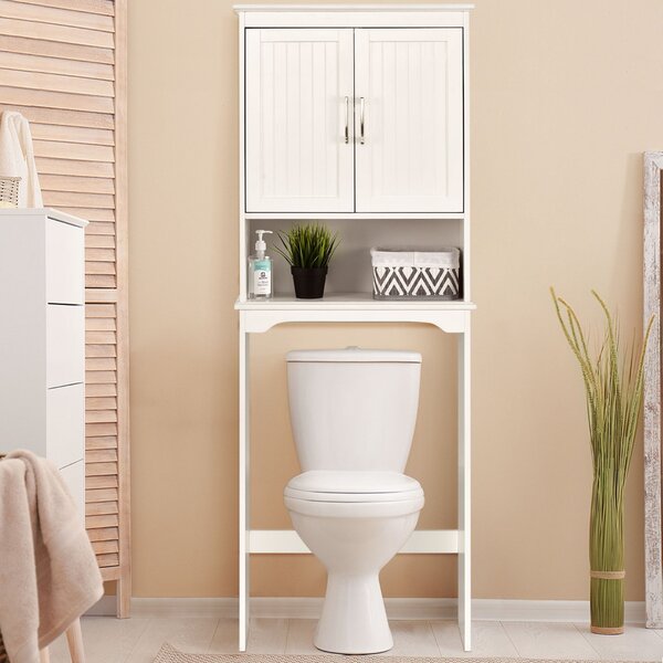 Costway Mobile sopra il WC con mensola aperta e doppie ante, Organizer per bagno con mensola interna regolabile Bianco