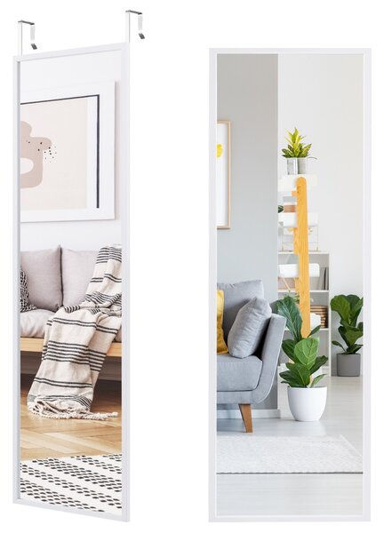 Costway Specchio a figura intera per muro o porta con struttura in ferro, Specchio con 2 set di ganci regolabili Bianco