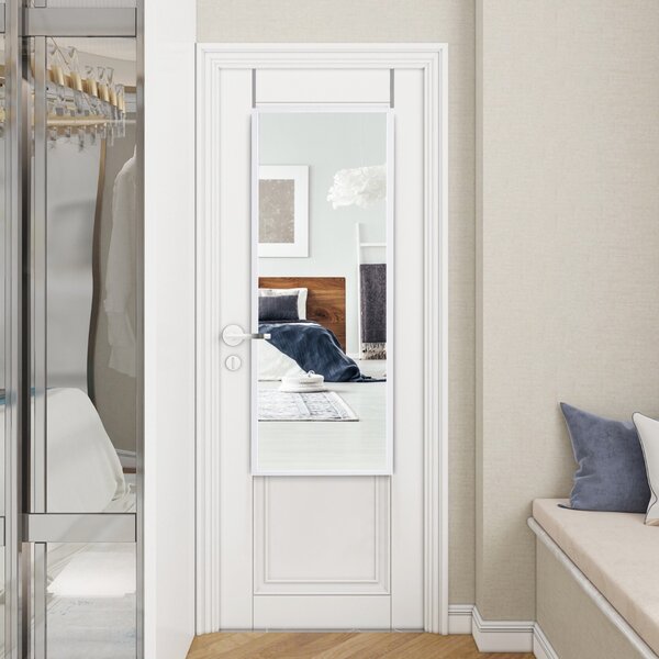 Costway Specchio a figura intera per muro o porta con struttura in ferro, Specchio con 2 set di ganci regolabili Bianco