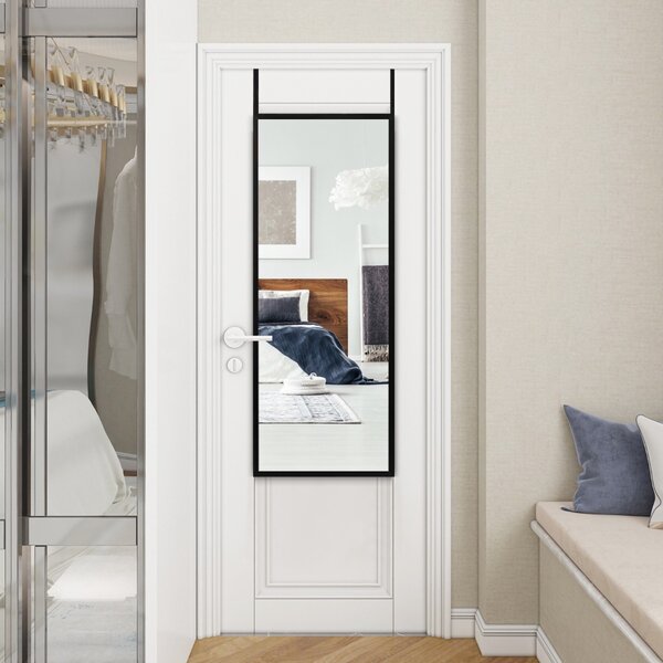 Costway Specchio a figura intera per muro o porta con struttura in ferro, Specchio con 2 set di ganci regolabili Nero