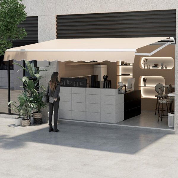 Costway Tenda da sole a caduta inclinabile da esterno, Tendalino a scomparsa con manovella 4x2,5m Beige