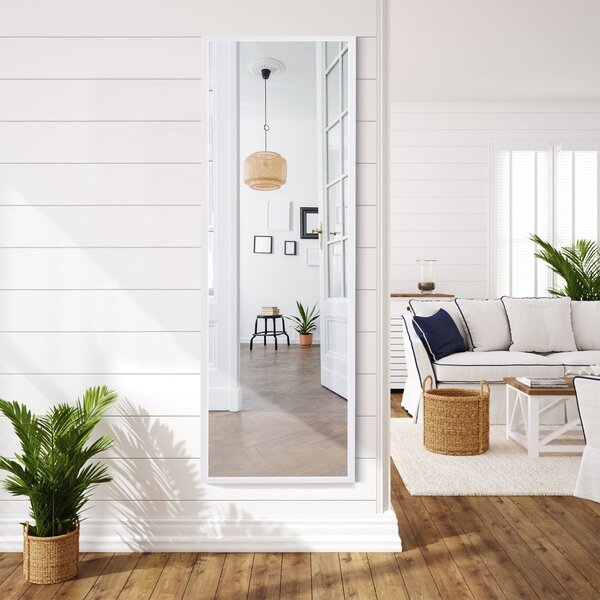 Costway Specchio a figura intera per muro o porta con struttura in ferro, Specchio con 2 set di ganci regolabili Bianco