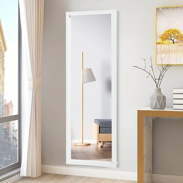 Costway Specchio a figura intera sulla porta o sul muro, Specchio per camera da letto salone spogliatoio 120x37cm Bianco