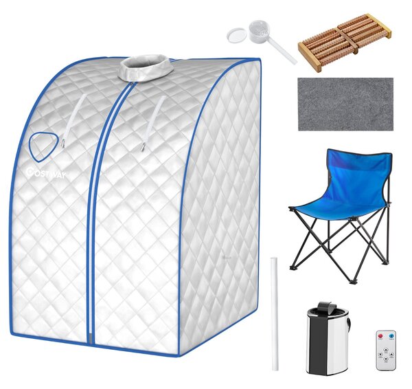 Costway Sauna a vapore portatile timer e temperatura regolabili, Sauna pieghevole 3 L con telecomando Argento