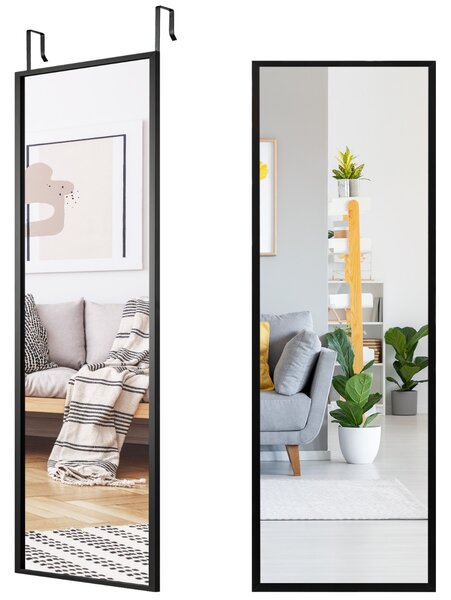 Costway Specchio a figura intera per muro o porta con struttura in ferro, Specchio con 2 set di ganci regolabili Nero
