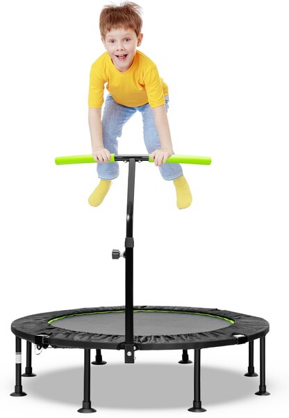 Costway Trampolino silenzioso fitness per bambini e adulti con maniglia regolabile, Trampolino pieghevole 117cm Verde