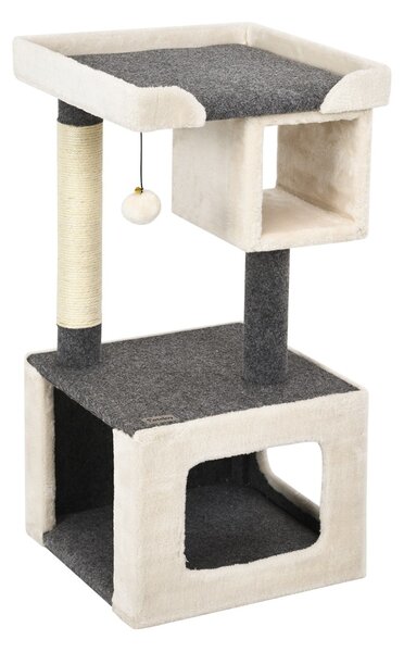 Costway Albero per gatti con tiragraffi e pallina felpata, Centro attività interno per gattini per giocare Beige e grigio