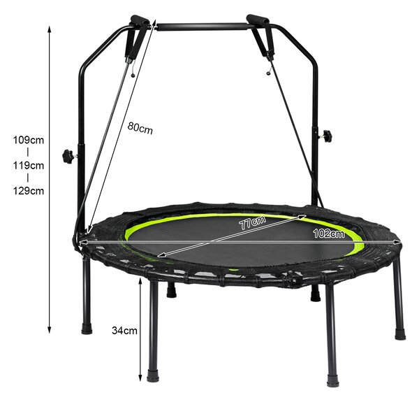 Costway Trampolino pieghevole 101 cm con 2 bande di resistenza per bambini e adulti, Trampolino con maniglia regolabile in altezza Verde